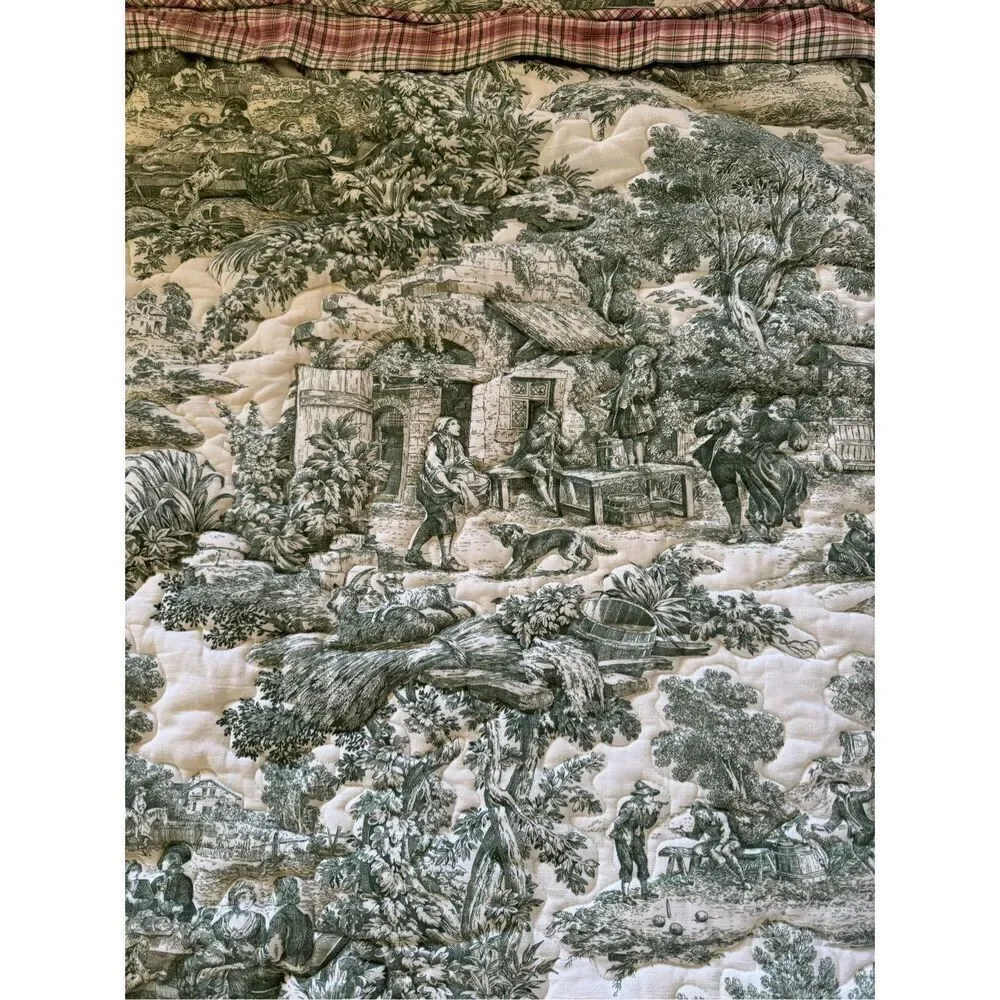 Custom French Country Chinoiserie Green Toile Quilted Comforter Coverlet Twin Si